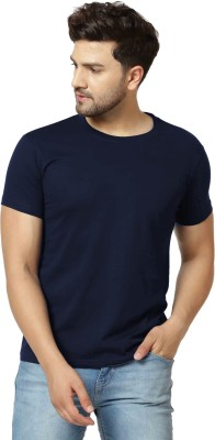 Mokito Solid Men Round Neck Dark Blue T-Shirt