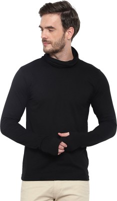 GLITO Solid Men High Neck Black T-Shirt