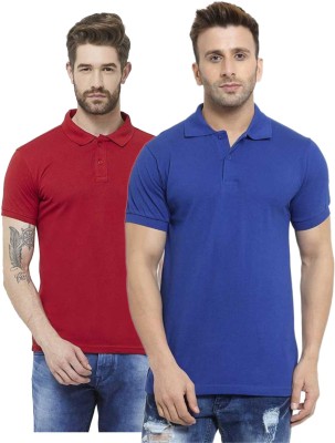 Pnikss Solid Men Polo Neck Red, Blue T-Shirt