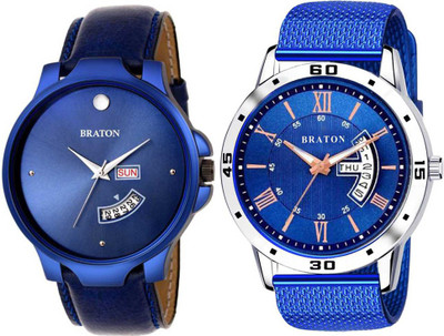 BRATON BT95191015SM04D COMBO COMBO BLUE DIAL DAY AND DATE ANALOG WATCH FOR MEN & WOMEN Analog Watch  - For Men & Women