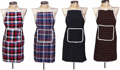 Fabfurn Cotton Home Use Apron - Free Size(Multicolor, Pack of 4)