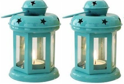 Vooy Iron Tealight Holder Set(Blue, Pack of 2)