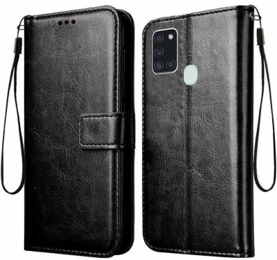 Kolorfame Flip Cover for Samsung Galaxy A21s PU Leather Wallet Flip Case for Samsung Galaxy A21s(Black, Dual Protection, Pack of: 1)