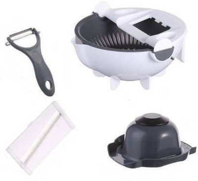DHV ENTERPRISE 7 in 1 Multifunction Magic Rotate Vegetable Cutter with Drain Basket Large Capacity Vegetables Chopper Veggie Shredder Grater Portable Slicer Kitchen Tool with 5 Dicing Blades Vegetable & Fruit Chopper Vegetable & Fruit Chopper(1 (multinational chopper ))