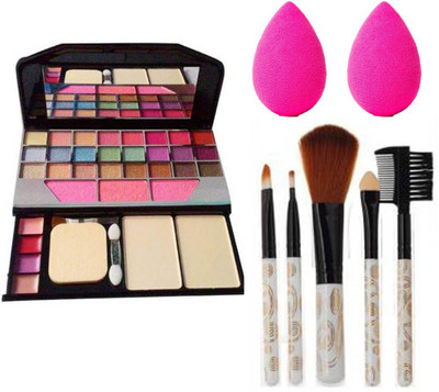 lazygirl 6155 Makeup kit + 5 pcs Makeup Brush + 2 pc Blender Puff Combo (Pack of 4)(4 Items in the set)