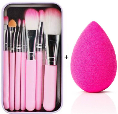 lazygirl Makeup brush set of 7 with Sponge puff blender -(pack of 8) (2 Items in the set)(8 Items in the set)