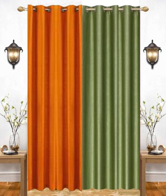 India Furnish 213 cm (7 ft) Polyester Semi Transparent Door Curtain (Pack Of 2)(Plain, Green & Orange)