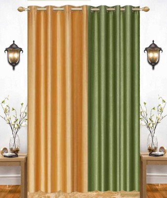 India Furnish 213 cm (7 ft) Polyester Semi Transparent Door Curtain (Pack Of 2)(Plain, Green & Gold)