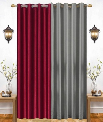 India Furnish 213 cm (7 ft) Polyester Semi Transparent Door Curtain (Pack Of 2)(Plain, Grey & Maroon)