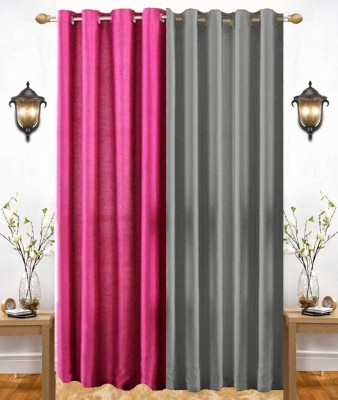 India Furnish 213 cm (7 ft) Polyester Semi Transparent Door Curtain (Pack Of 2)(Plain, Grey & Dark Pink)