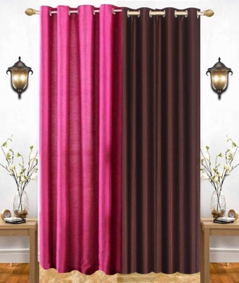 India Furnish 213 cm (7 ft) Polyester Semi Transparent Door Curtain (Pack Of 2)(Plain, Brown & Dark Pink)
