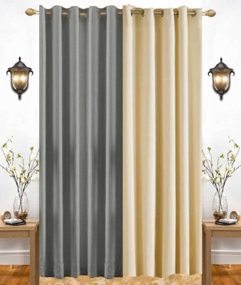 India Furnish 213 cm (7 ft) Polyester Semi Transparent Door Curtain (Pack Of 2)(Plain, Solid, Cream & Grey)