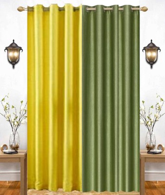 India Furnish 213 cm (7 ft) Polyester Semi Transparent Door Curtain (Pack Of 2)(Plain, Solid, Green & Yellow)