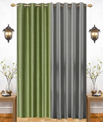India Furnish 213 cm (7 ft) Polyester Semi Transparent Door Curtain (Pack Of 2)(Plain, Solid, Green & Grey)