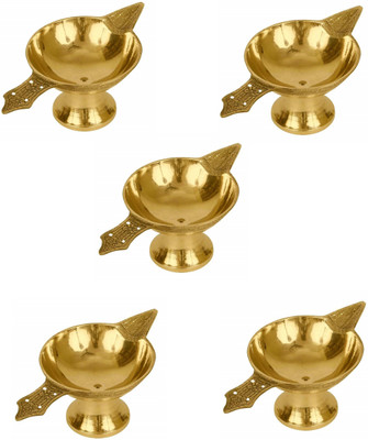 Utkarsh Pack Of 5 Pcs Pure Brass ( No 2 Regular Size ) ASHand Laxmi Deepak Pital Diya /Deepak for Arti Brass (Pack of 5) Table Diya(Height: 1.18 inch)