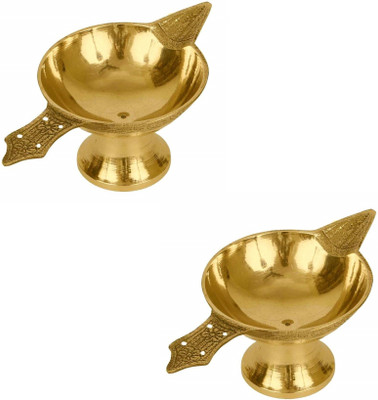 Utkarsh Pack Of 2 Pcs Pure Brass ( No 2 Regular Size ) ASHand Laxmi Deepak Pital Diya /Deepak for Arti Brass (Pack of 2) Table Diya(Height: 1.18 inch)