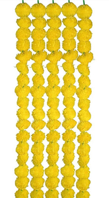 Dollit Artificial Yellow Marigold Flowers ( Genda Phool ) For Decoration ( 60 inch , Pack of 5 ) Artificial Plastic Flowers String Garland(Yellow)
