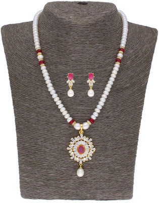 Sri Jagdamba Pearls Alloy Gold-plated White Jewellery Set(Pack of 1)