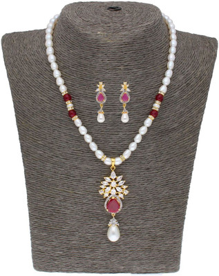Sri Jagdamba Pearls Alloy Gold-plated White Jewellery Set(Pack of 1)