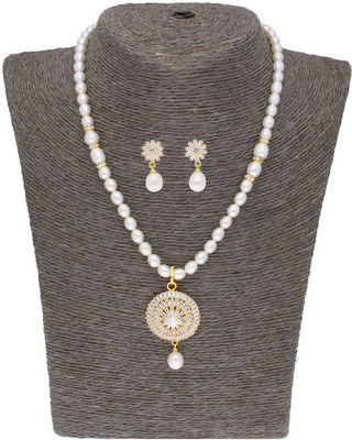 Sri Jagdamba Pearls Alloy Gold-plated White Jewellery Set(Pack of 1)
