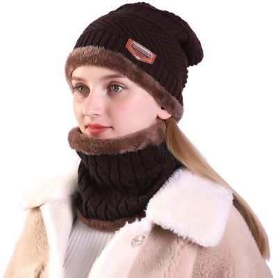 FRANKOPOLIS Boys & Girls Casual Cap Muffler(BROWN Beanie Cap)