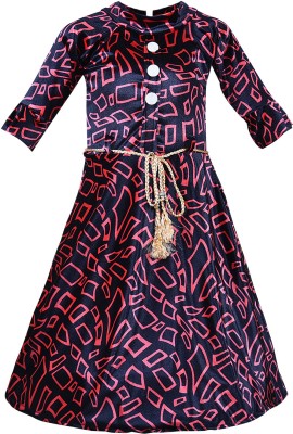 Wishkaro Girls Maxi/Full Length Casual Dress(Pink, Full Sleeve)