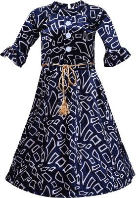 Wishkaro Girls Maxi/Full Length Casual Dress(Blue, Full Sleeve)