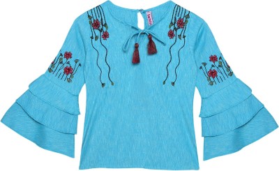 Ishin Girls Casual Polyester Tunic Top(Blue, Pack of 1)