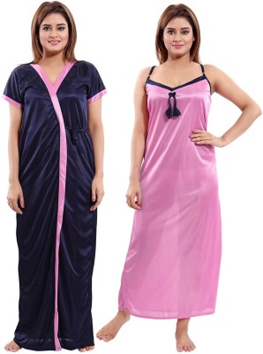 ANKONA Women Nighty with Robe(Blue, Pink)