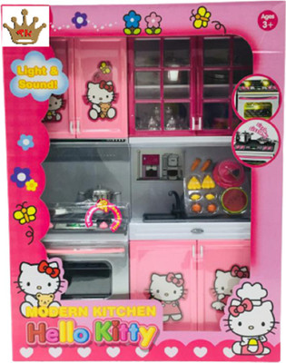 TOY KINGDOM KITTY CAT KITCHEN SET WITH LIGHT& MUSIC, WITH 2 AAA BATTERIES