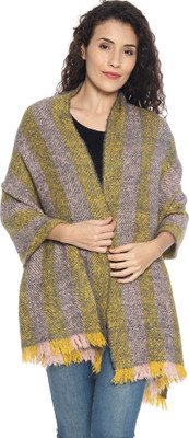 513 Acrylic Striped Women Shawl(Yellow, Green)