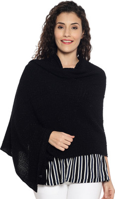 513 Acrylic Self Design Women Shawl(Black)