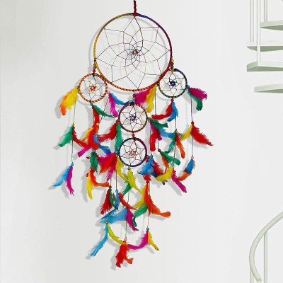 DULI Handmade Feather Décor Dream Catcher Wall Hanging for Bedrooms Office Balcony Outdoors Garden Hanging, Brings Positive Energy Decorative Showpiece  -  75 cm(Feather, Metal, Multicolor)