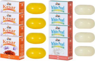 La Era Kesar Luxury Saffron Sandal Soap (Kesar goti) (4*100 gm) + White Pearl Cream Soft Milk Soap (4*100 gm) Pack of 8(8 x 100 g)