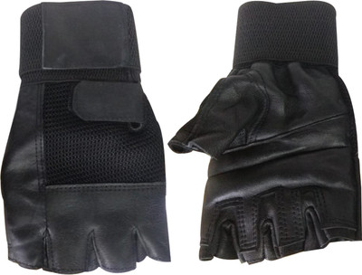 ENTIRE Well Champion Finger Half Cut Leather Gym Gloves Gym & Fitness Gloves(Black)
