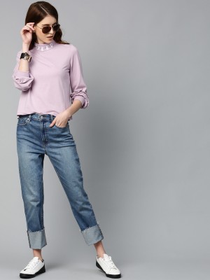 Roadster Casual Full Sleeve Solid Women Purple Top