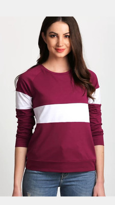 SMD Enterprise Casual Full Sleeve Color Block Women Maroon Top
