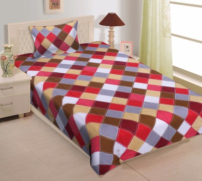 EarlyMart 140 TC Cotton Single Geometric Flat Bedsheet(Pack of 1, Red)