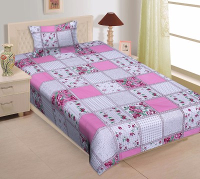 EarlyMart 140 TC Cotton Single Floral Flat Bedsheet(Pack of 1, Pink)