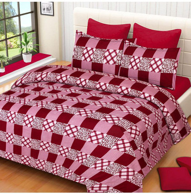 Kapi Fab 150 TC Polycotton Double 3D Printed Flat Bedsheet(Pack of 1, Maroon)