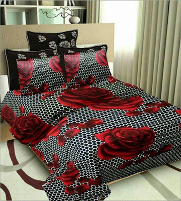 RD DECORE 154 TC Cotton Double 3D Printed Flat Bedsheet(Pack of 1, Black)