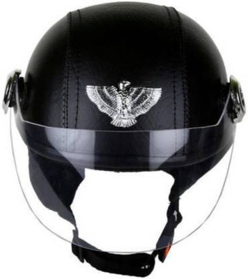 Friends Mart leather CAP Motorbike Helmet(Black)