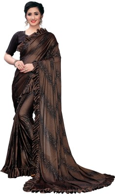 Blousery Embroidered Bollywood Art Silk Saree(Brown)