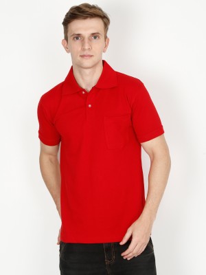 Fleximaa Solid Men Polo Neck Red T-Shirt