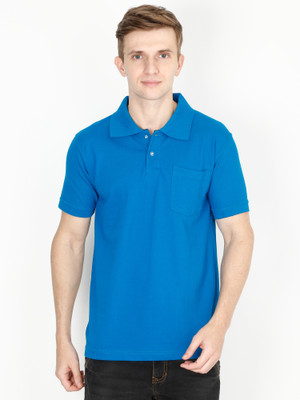 Fleximaa Solid Men Polo Neck Blue T-Shirt