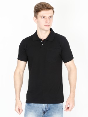 Fleximaa Solid Men Polo Neck Black T-Shirt