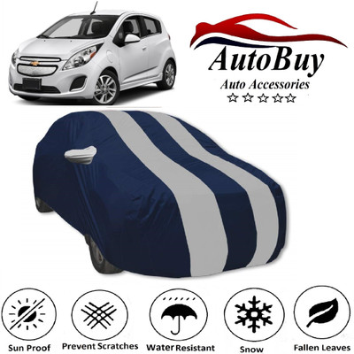 AutoBuy Car Cover For Chevrolet Spark (With Mirror Pockets)(White, Blue)