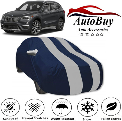 AutoBuy Car Cover For BMW X1 (With Mirror Pockets)(White, Blue)