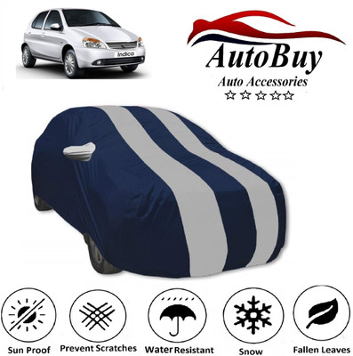 AutoBuy Car Cover For Tata Indica V2 (With Mirror Pockets)(White, Blue)