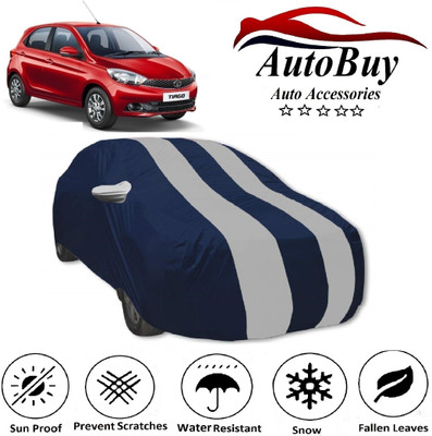 AutoBuy Car Cover For Tata Tiago (With Mirror Pockets)(White, Blue)